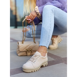 S.Barski Ženske cipele na vezanje od brušene kože, bež 3