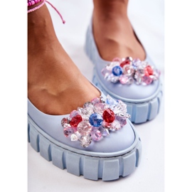 PA2 Kožne balerinke na platformu sa šarenim plavim ladette ukrasom plava 1