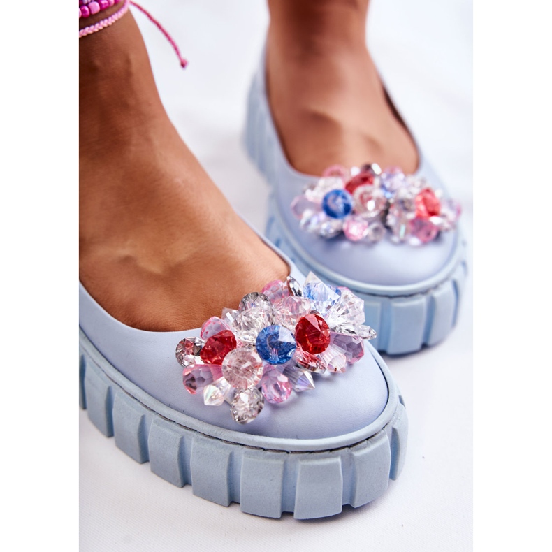 PA2 Kožne balerinke na platformu sa šarenim plavim ladette ukrasom plava 1
