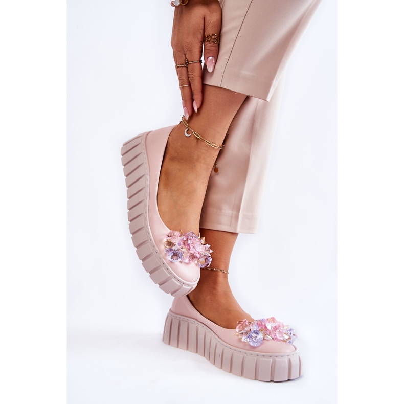 PA2 Kožne balerinke na platformu sa šarenim ružičastim ladette ukrasom ružičasta 2