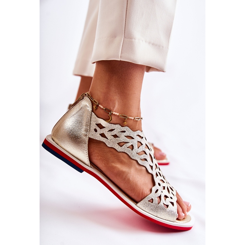 PA2 Kožne lagane otvorene sandale zlatne Alime zlatni 1