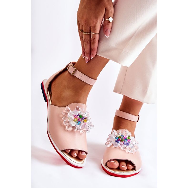 Ženske kožne sandale s jarko ružičastim Nevassa ukrasom ružičasta 1