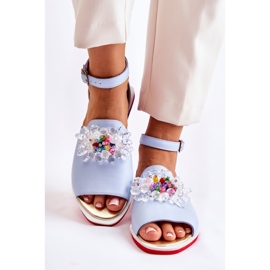 PA2 Ženske kožne sandale s plavim Nevassa ukrasom plava 2