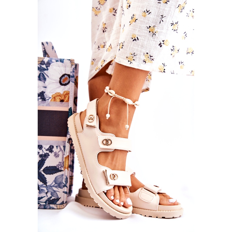 S.Barski Ženske kožne sandale s ukrasom, bež 5