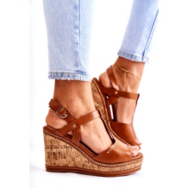 PG1 Klasične kožne sandale na smeđoj valorinskoj klin smeđa 2