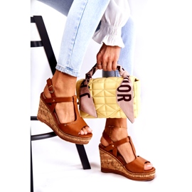 PG1 Klasične kožne sandale na smeđoj valorinskoj klin smeđa 4