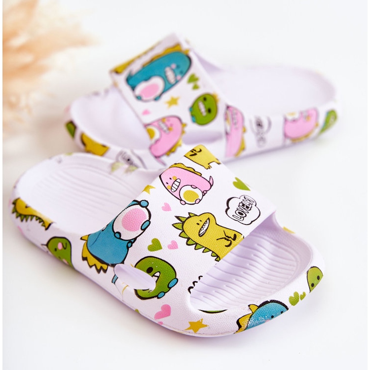 WJ1 Lagane dječje bijele papuče Astro Dinosauri bijela 2