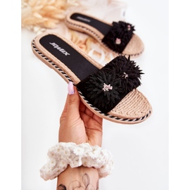 WJ1 Ženske papuče s materijalom Cvjetovi Crna Susana crno 1