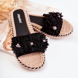 WJ1 Ženske papuče s materijalom Cvjetovi Crna Susana 2