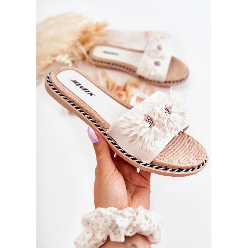 WJ1 Ženske papuče s platnenim cvijećem Bijela Susana 1