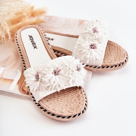 WJ1 Ženske papuče s platnenim cvijećem Bijela Susana 2