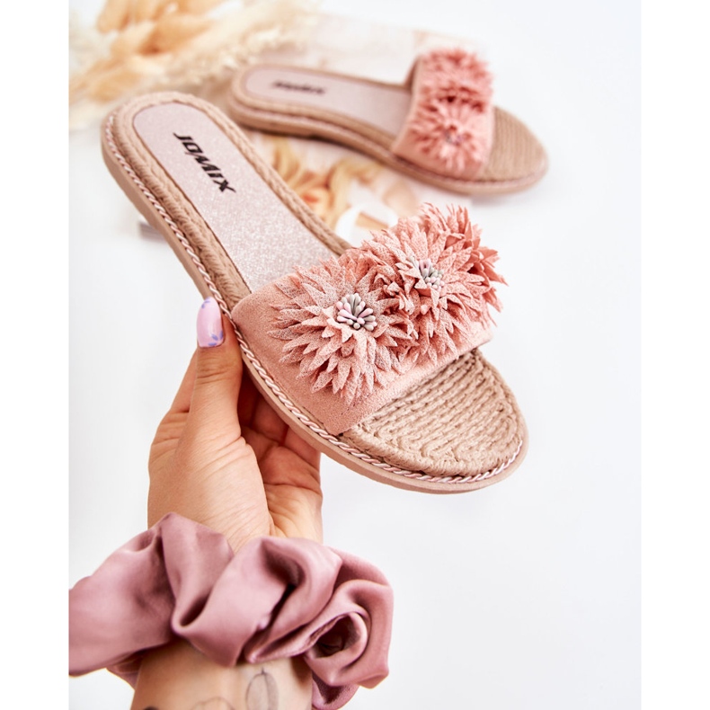 WJ1 Ženske papuče s platnenim cvijećem, ružičasta Susana 1