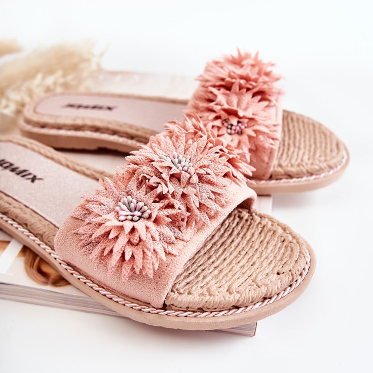 WJ1 Ženske papuče s platnenim cvijećem, ružičasta Susana 2
