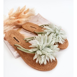 Ženske japanke sa zelenim ukrasom od tkanine Eviana zelena 1