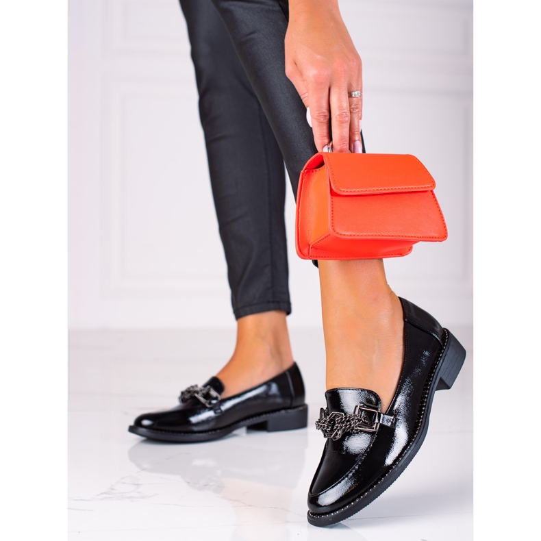 SHELOVET Lakirane ženske natikače crno 2