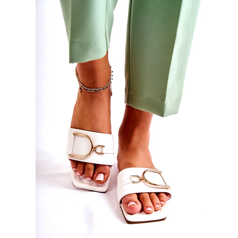 PG2 Ženske klasične kožne papuče s bijelim Shilla ukrasom bijela 1