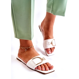 PG2 Ženske klasične kožne papuče s bijelim Shilla ukrasom bijela 2