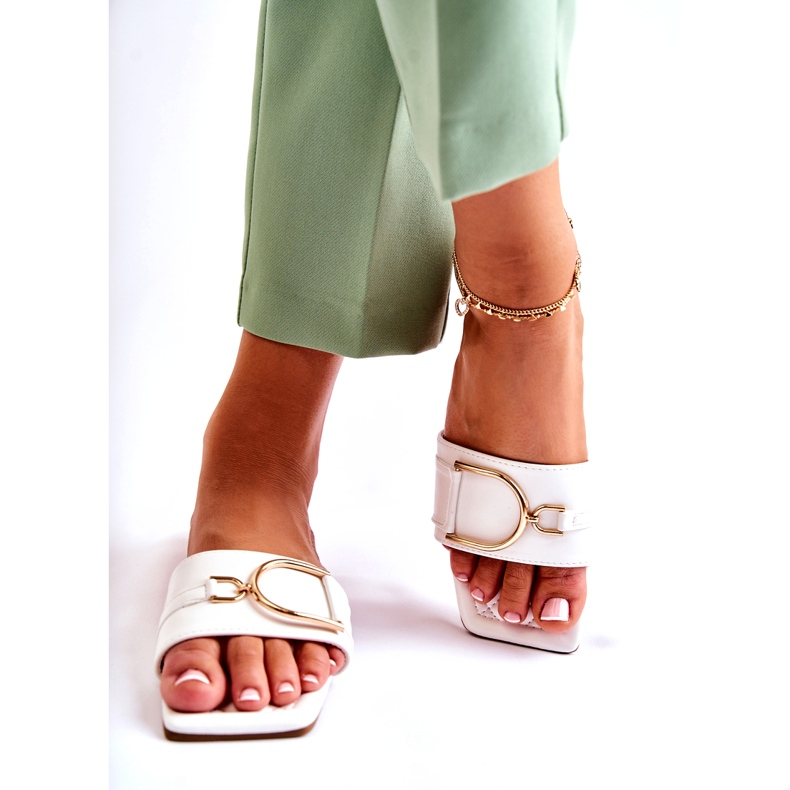 PG2 Ženske klasične kožne papuče s bijelim Shilla ukrasom bijela 3