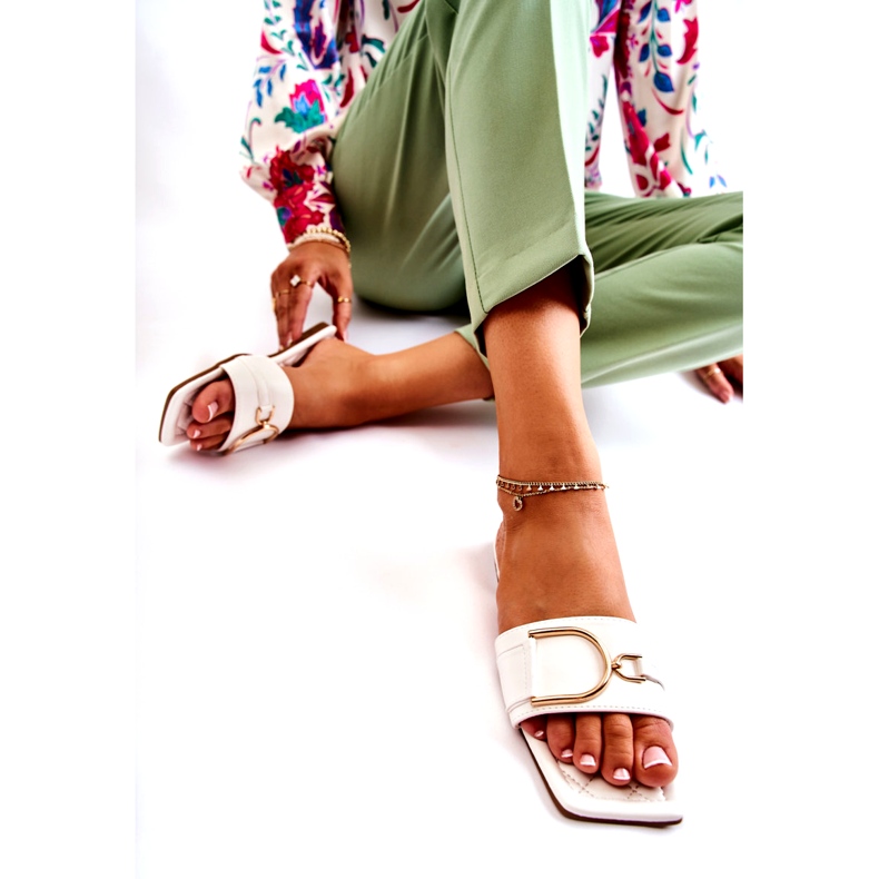 PG2 Ženske klasične kožne papuče s bijelim Shilla ukrasom bijela 4