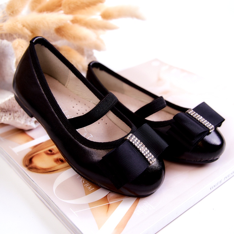 S.Barski Kožne dječje balerinke s ukrasnom mašnom crni Claril crna 4