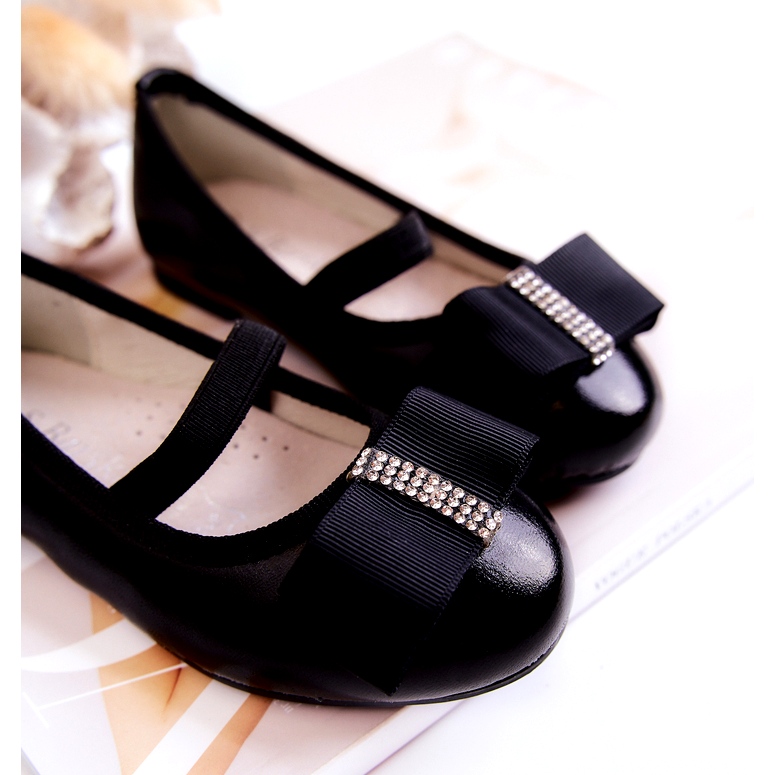 S.Barski Kožne dječje balerinke s ukrasnom mašnom crni Claril crna 2