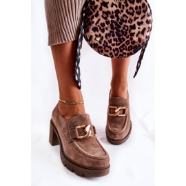 PL5 Tamno bež Harmell elegantne cipele na stupu sa zlatnim ornamentom smeđa 1