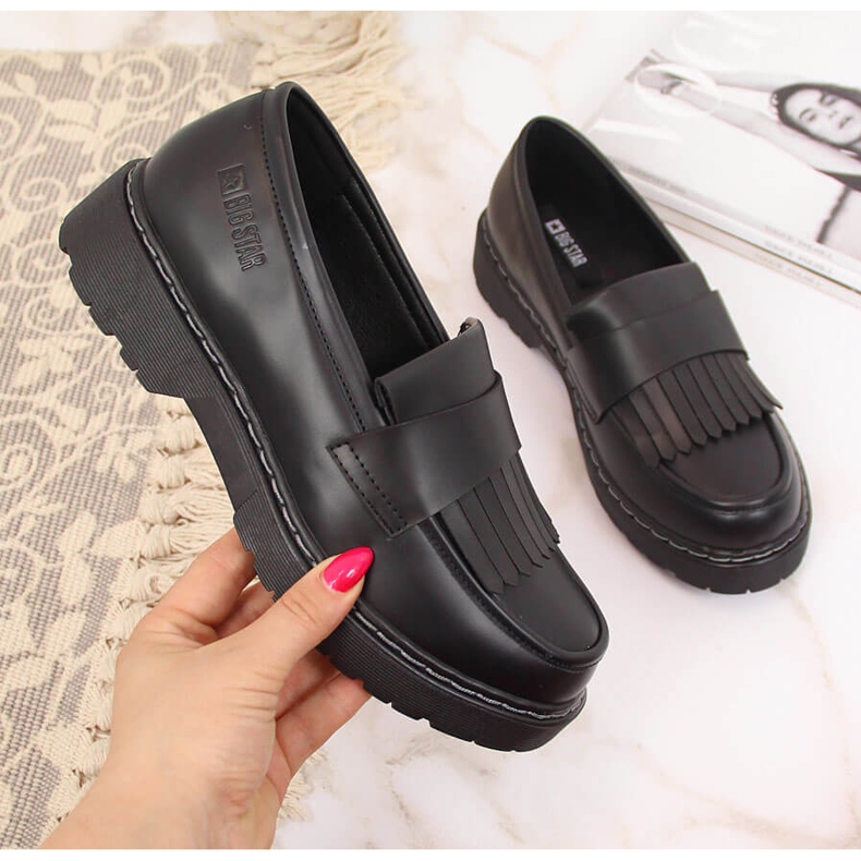 Ženske crne cipele na platformu s resama Big Star II274100 crno 2