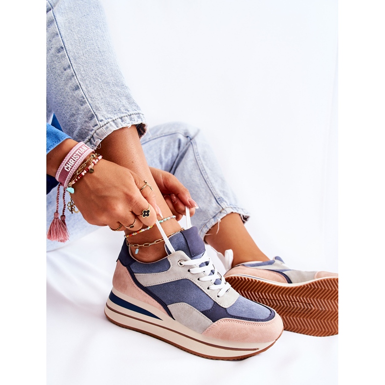 PS1 Ženske sportske cipele od brušene kože plavo-sive Elisse plava ružičasta siva 1