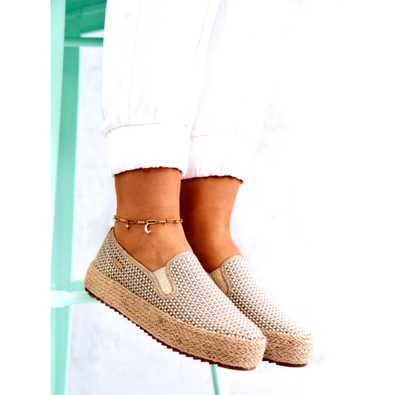 Ženske pletene tenisice slip On Big Star JJ274394 Bež zlatni 3