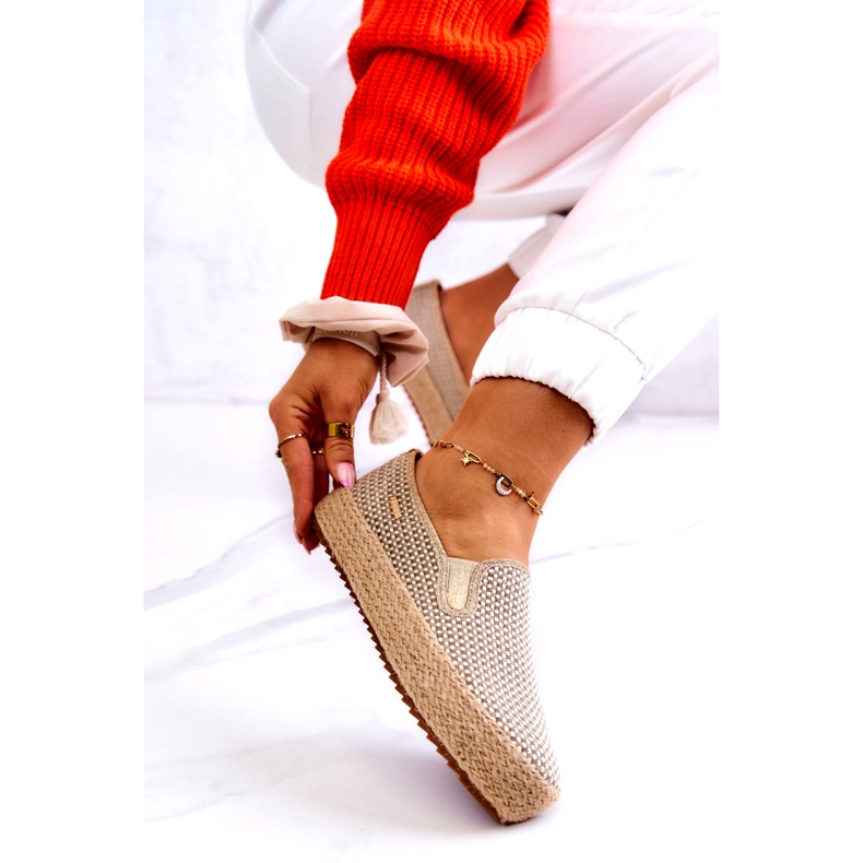 Ženske pletene tenisice slip On Big Star JJ274394 Bež zlatna 4