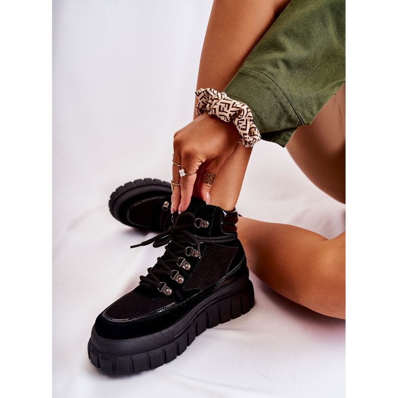 FB3 Modne ženske čizme na crnoj veličanstvenoj platformi crna 2