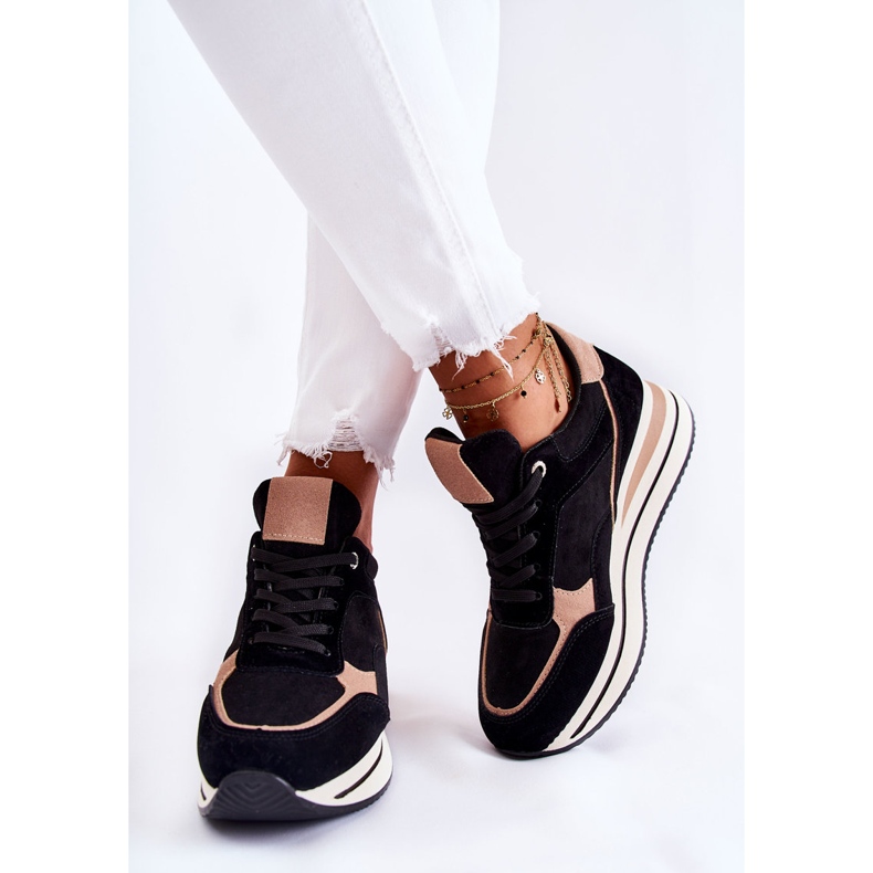 PS1 Ženske sportske cipele od antilop crne i bež boje Elisse crno 2