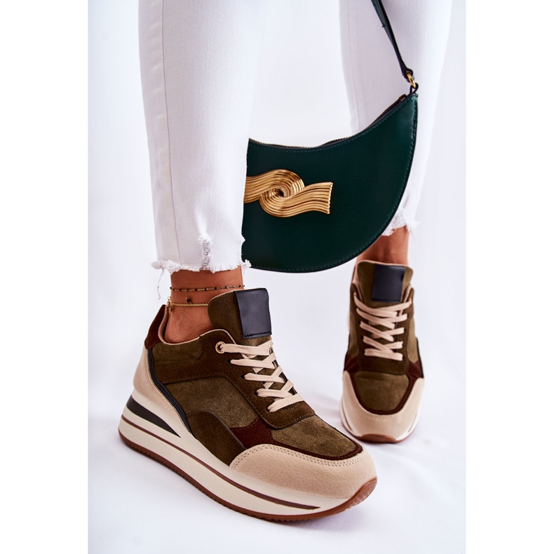 PS1 Ženske sportske cipele od brušene kože zeleno-bež Elisse zelena 1