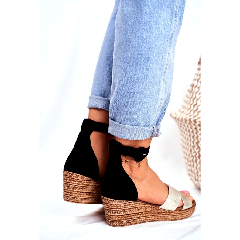 Ženske sandale Maciejka kožna antilop crna 04565-25 zlatni 4