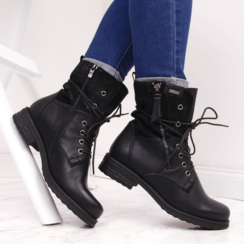 Ženske radne na vezanje s patentnim zatvaračem, crne Jezzi crno 1