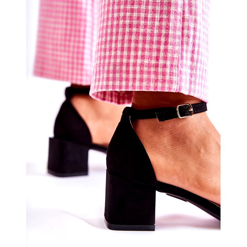 Ženske sandale na visoku petu od brušene kože, crne crna 4