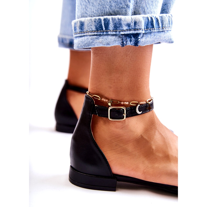 WD1 Ženske kožne balerinke sandale u Spitz crnoj boji Caprise crna 4