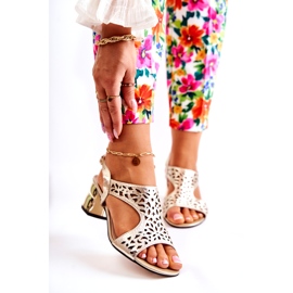 PA2 Kožne ažurne sandale na visoke pete Golden Salvio zlatni 1