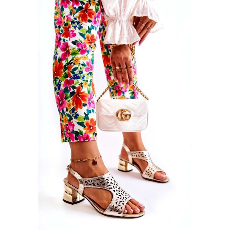 PA2 Kožne ažurne sandale na visoke pete Golden Salvio zlatna 3