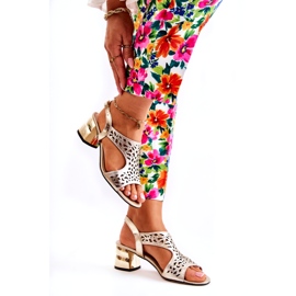 PA2 Kožne ažurne sandale na visoke pete Golden Salvio zlatni 2