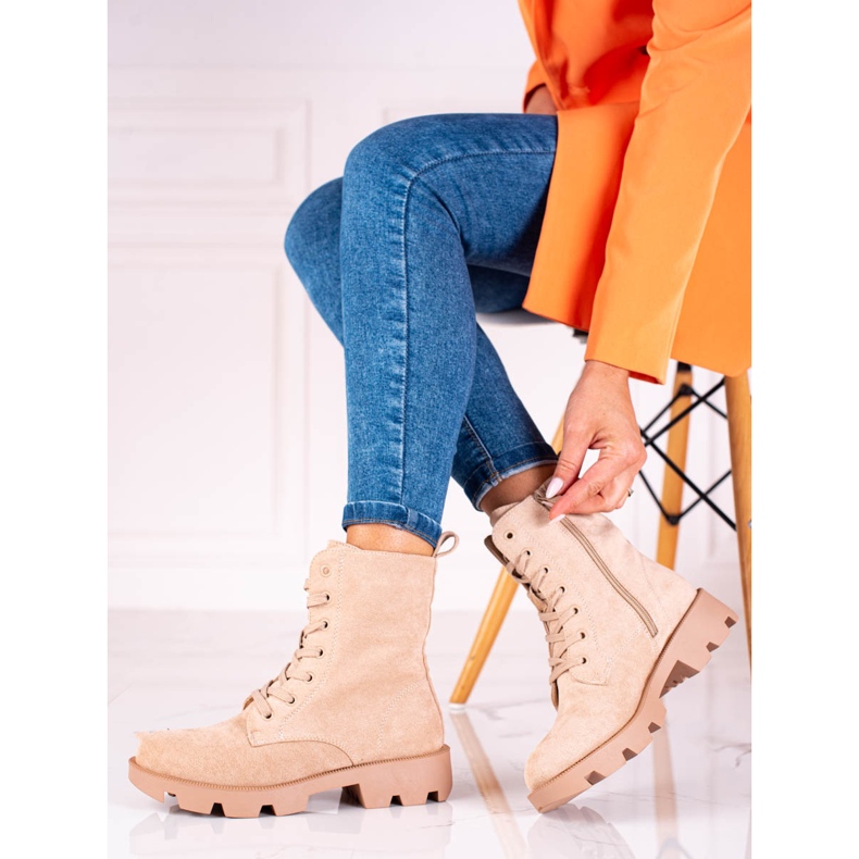 Shelovet ženske torbe na vezanje od brušene kože, bež 1