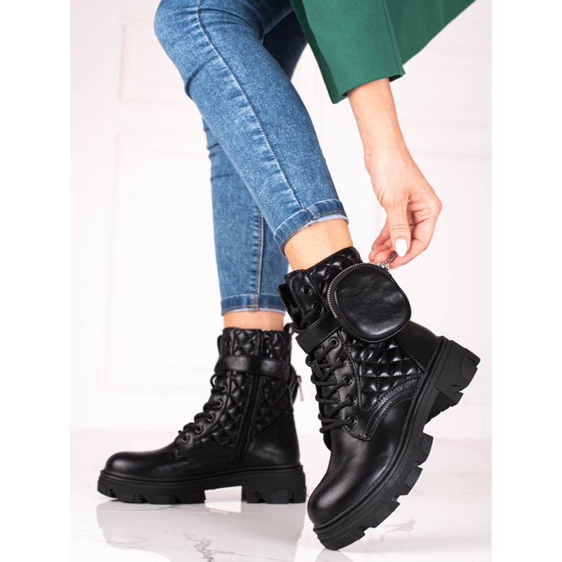 Crne Shelovet prošivene ženske torbe s džepom na čičak crna 1