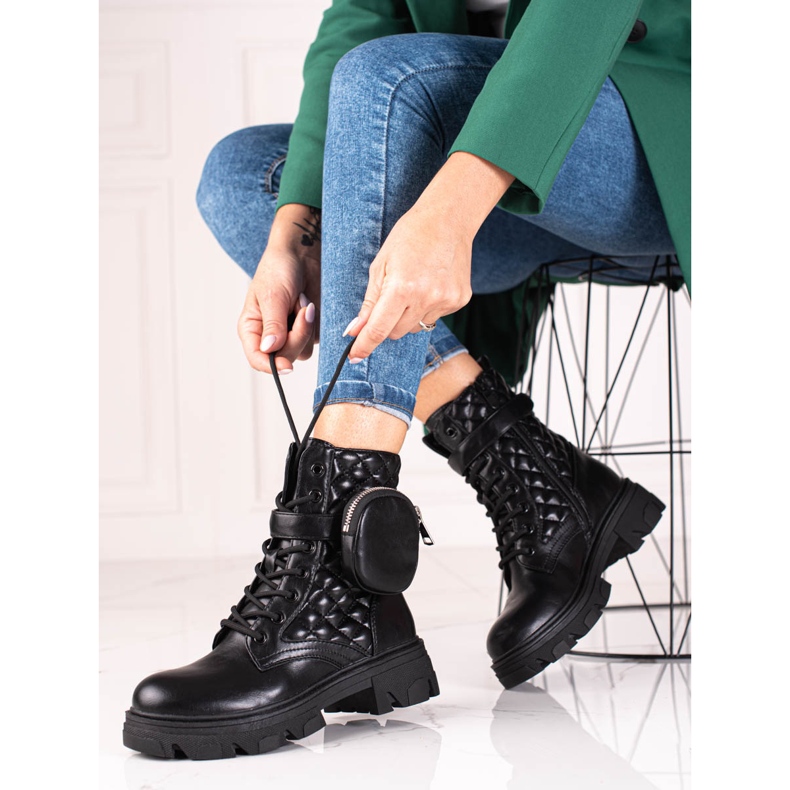 Crne Shelovet prošivene ženske torbe s džepom na čičak crno 2