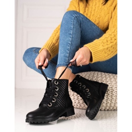 Crne Shelovet ženske čizme na vezanje s prošivanjem crna 1