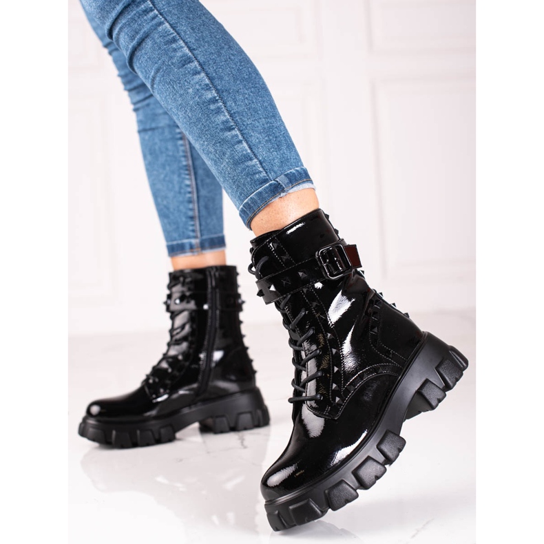 Lakirane Shelovet ženske crne torbe s nitnama crna 1