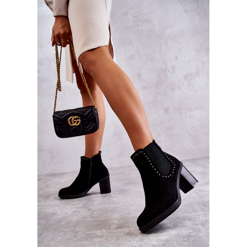 PG1 Crne Cambia čizme od brušene kože s nitnama na stupu crno 2