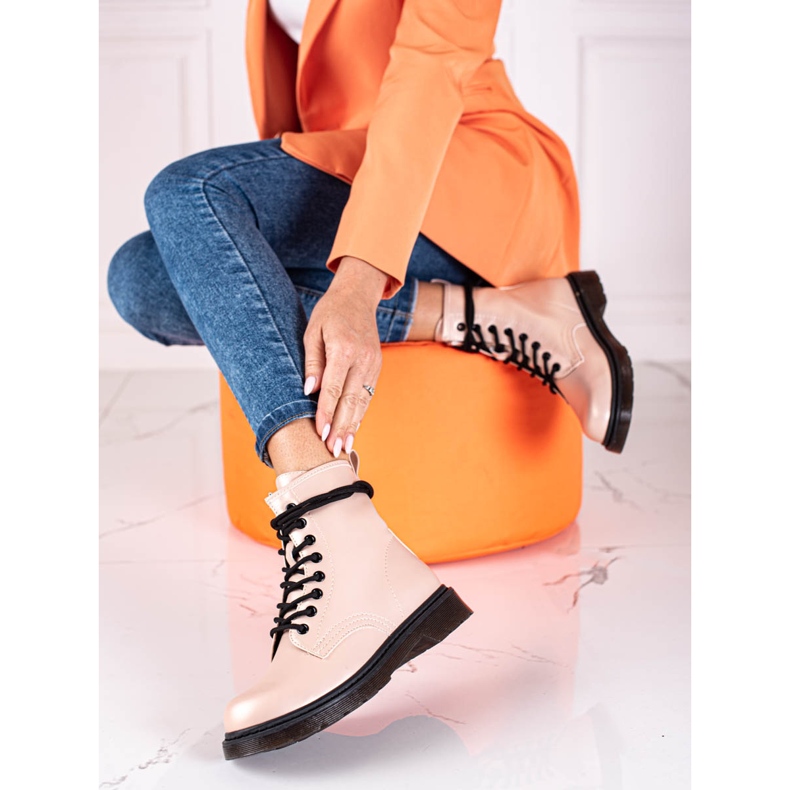 Bež ženske Shelovet čizme na vezanje s metalik sjajem 1