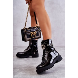 PG1 Lakirane ženske čizme s nitnama Crne Leticia crna 1