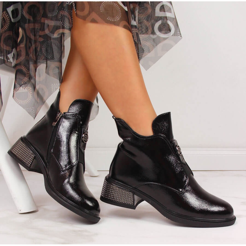 Crne Filippo ženske čizme na ukrasnom bloku crna 1