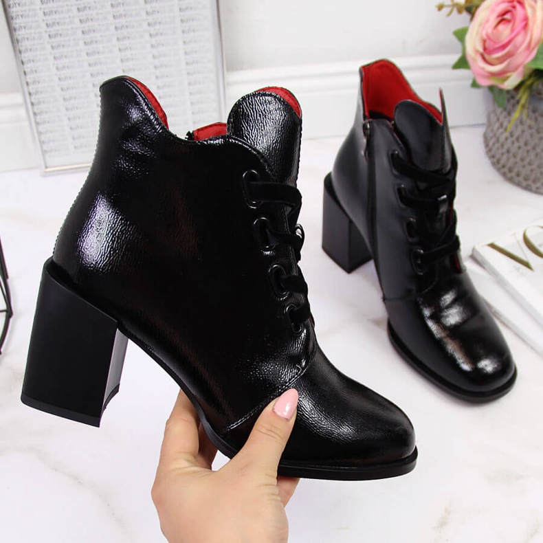 Crne Filippo lakirane ženske čizme s ukrasnom petom crna 2